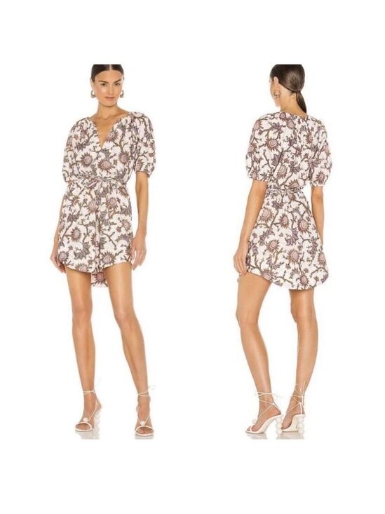 A.L.C. Dresses & Skirts - A.L.C. Adelaide Floral Tie Waist Puff Sleeve Mini Dress SZ 10